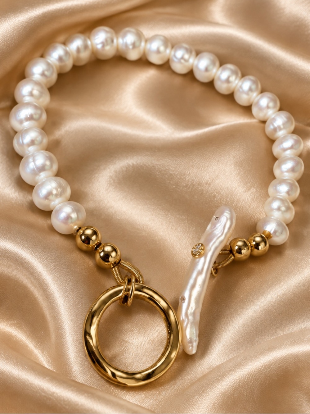 NWOT TORI BURCH 18K GOLD PLATED BAROQUE FRESH PEARL TEMPERAMENT OT BUC…